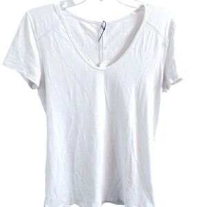 LULULEMON V Neck Open Ladder Stitch Seam Short Sleeve Top In White Size S/M